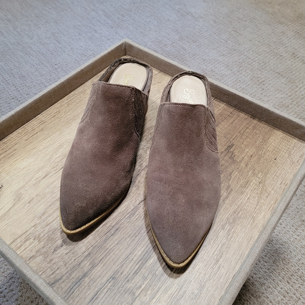 Seychelles Suede Bootie Mules Neutral Greige 7.5